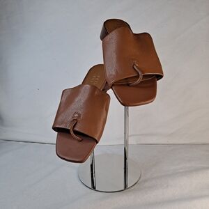 Franco Sarto Loran Sandal Women's 7 Wide Cognac Leather Thong Slide Block Heel